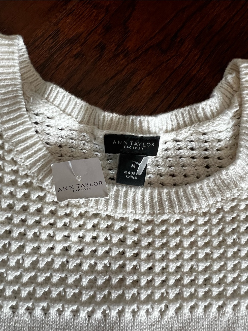 Ann Taylor Factory Cream Ruffle Sleeve Knit Sweater | Size Medium-runs smaller - Picture 2 of 6